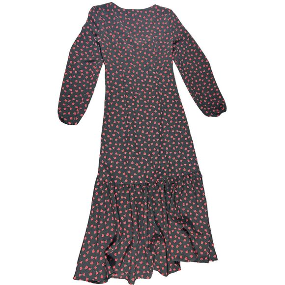 Topshop Women's Black/Red Rosette Print V Neck Long Sleeve Maxi Dress Size 2 - Picture 7 of 16